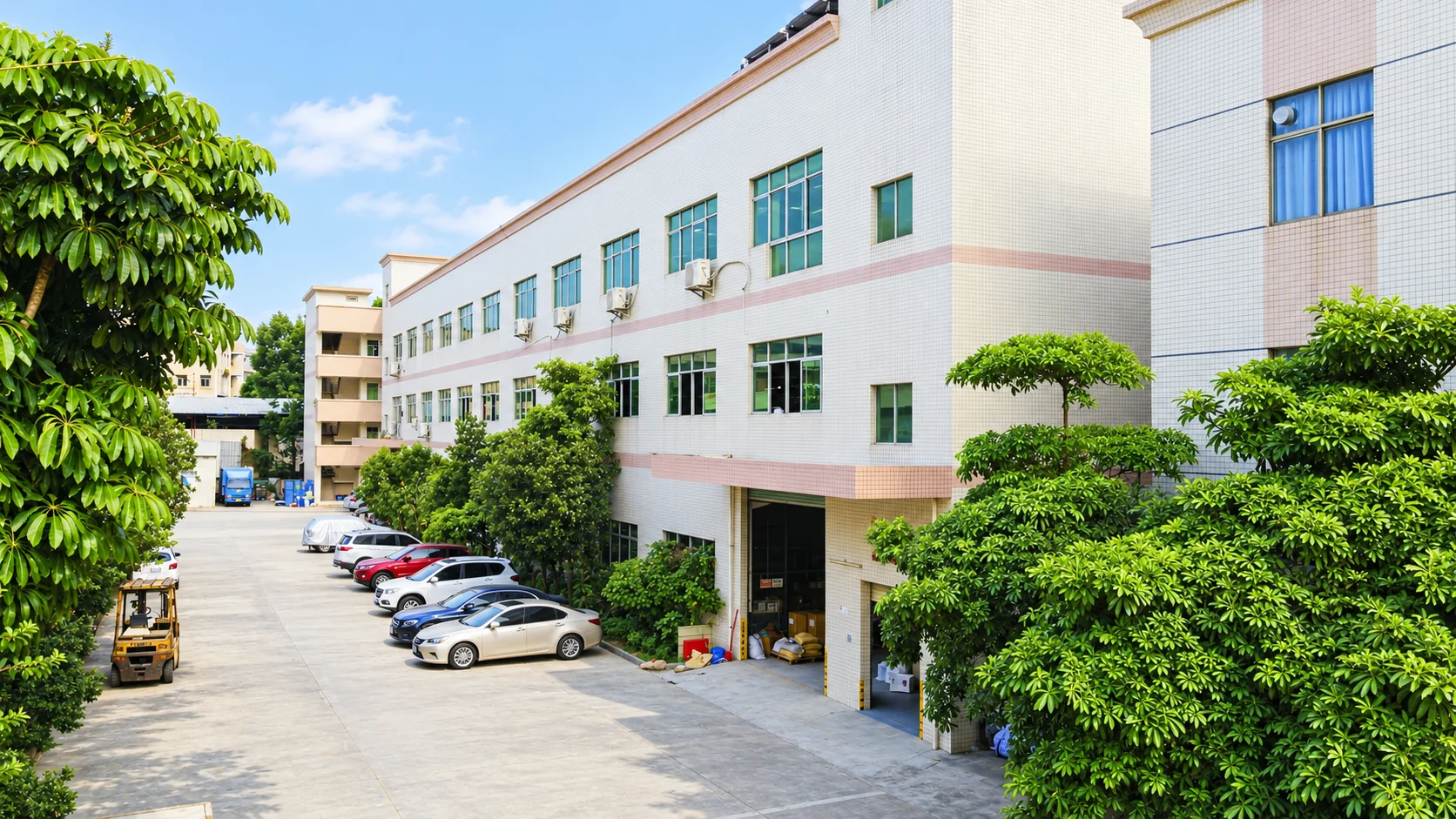 AI-assisted visual of the factory building and courtyard, based on catalog photography