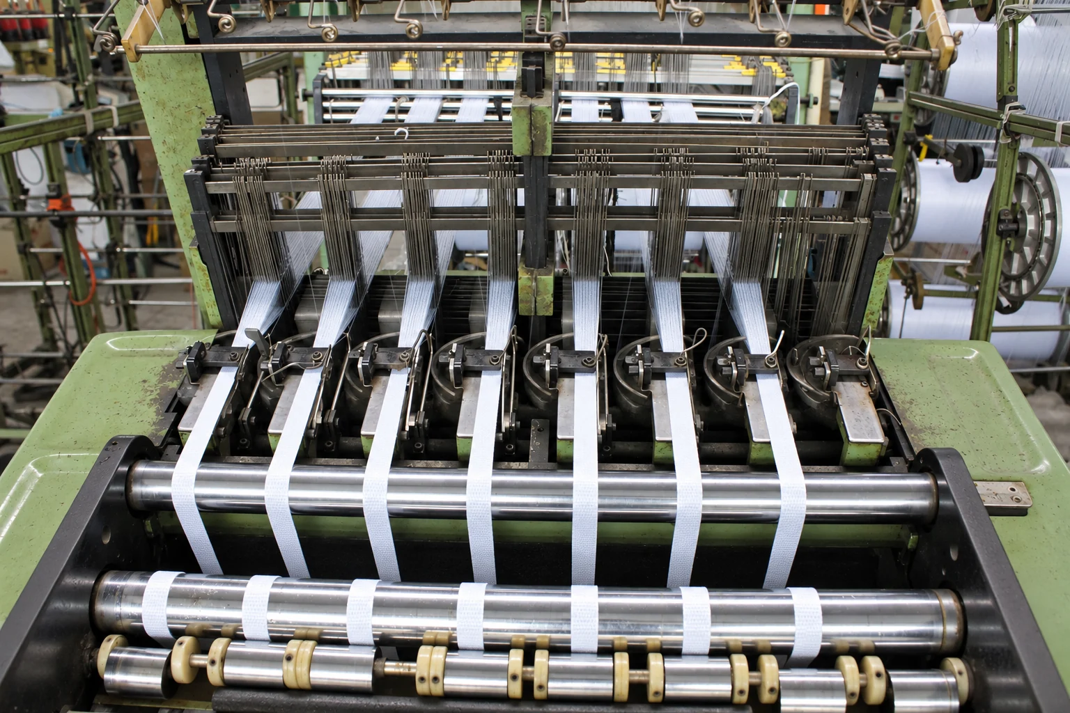 AI-assisted visual: webbing running through production machinery