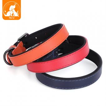Wholesale Pet Supplies Luxury Plaid Blue Red Orange Custom logo OEM Small Medium Large Genuine Real Cow Leather Pet Dog Collar