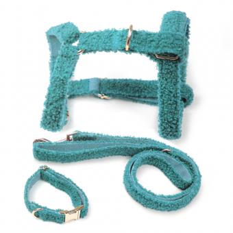 teddy fleece dog harness, teddy dog harness set, soft dog harness with leash, adjustable pet harness, luxury dog harness, brown dog harness, breathable dog harness, medium large dog harness, dog harness with D ring, quick release dog harness