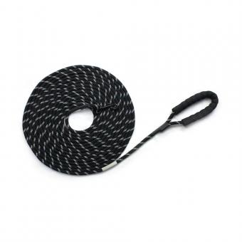 black extra long braided round rope dog training leash