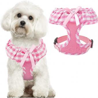 plaid bowknot dog harness