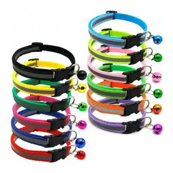 multi-color reflective pet collar with bell