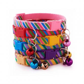 rainbow stripe pet collar with bell