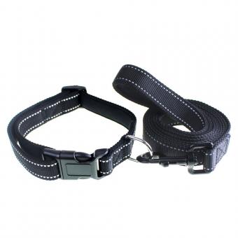 black dog collar leash set