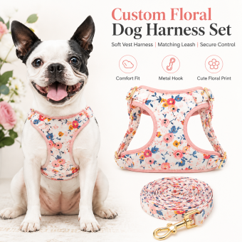 custom floral dog harness set
