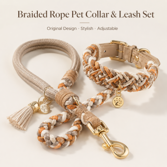 braided rope pet collar leash set