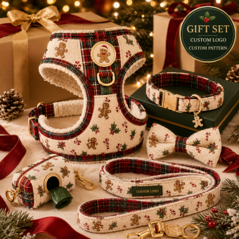 gingerbread plaid dog harness set