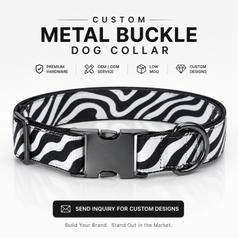 custom zebra print metal buckle dog collar